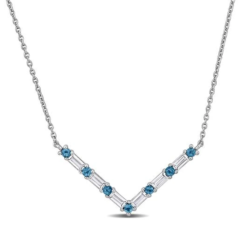 Julianna B Sterling Silver Blue Topaz and White Topaz Necklace 17" + 2" Extender