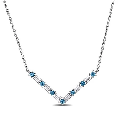 Julianna B Sterling Silver Blue Topaz and White Topaz Necklace 17" + 2" Extender