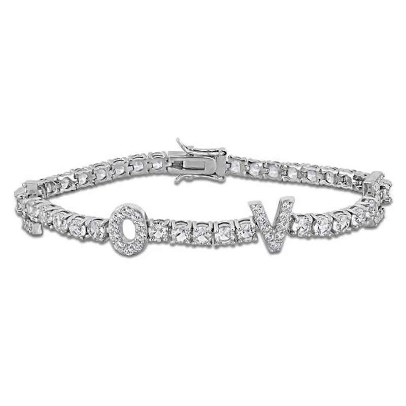 Julianna B Sterling Silver Created White Sapphire Love Bracelet 7.5