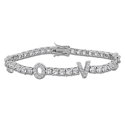 Julianna B Sterling Silver Created White Sapphire Love Bracelet 7.5