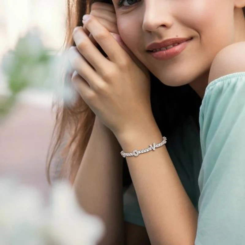 Julianna B Sterling Silver Created White Sapphire Love Bracelet 7.5