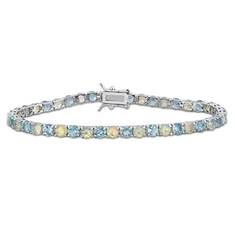Julianna B Sterling Silver Sky Blue Topaz and Opal Bracelet 7.5