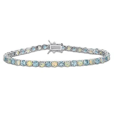 Julianna B Sterling Silver Sky Blue Topaz and Opal Bracelet 7.5