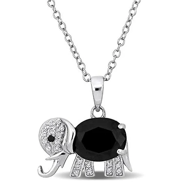 Julianna B Sterling Silver Black Spinel and White Topaz Elephant Necklace