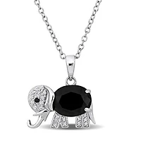 Julianna B Sterling Silver Black Spinel and White Topaz Elephant Necklace