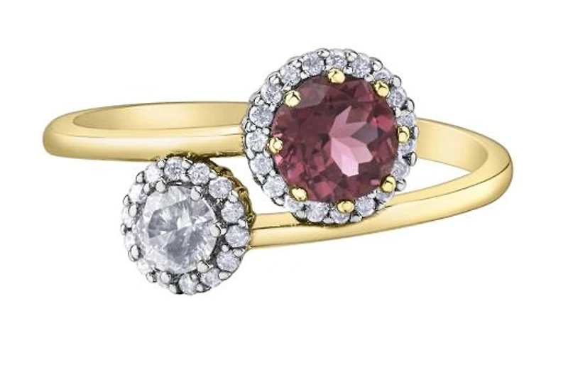 10K Yellow Gold Pink Tourmaline and Canadian Diamond Ring