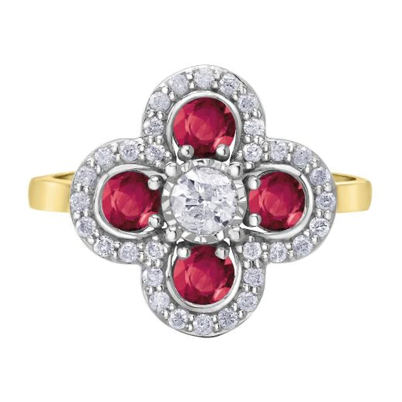 10K Yellow & White Gold Ruby and Canadian Diamond Cluster Ring