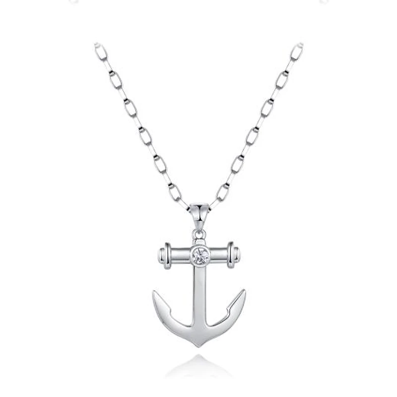 Sterling Silver Cubic Zirconia Anchor 24" Pendant