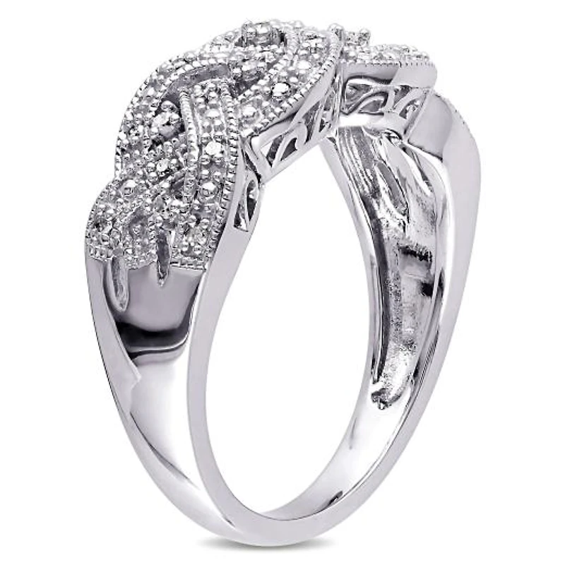 Julianna B Sterling Silver 0.14CTW Diamond Twist Fashion Band