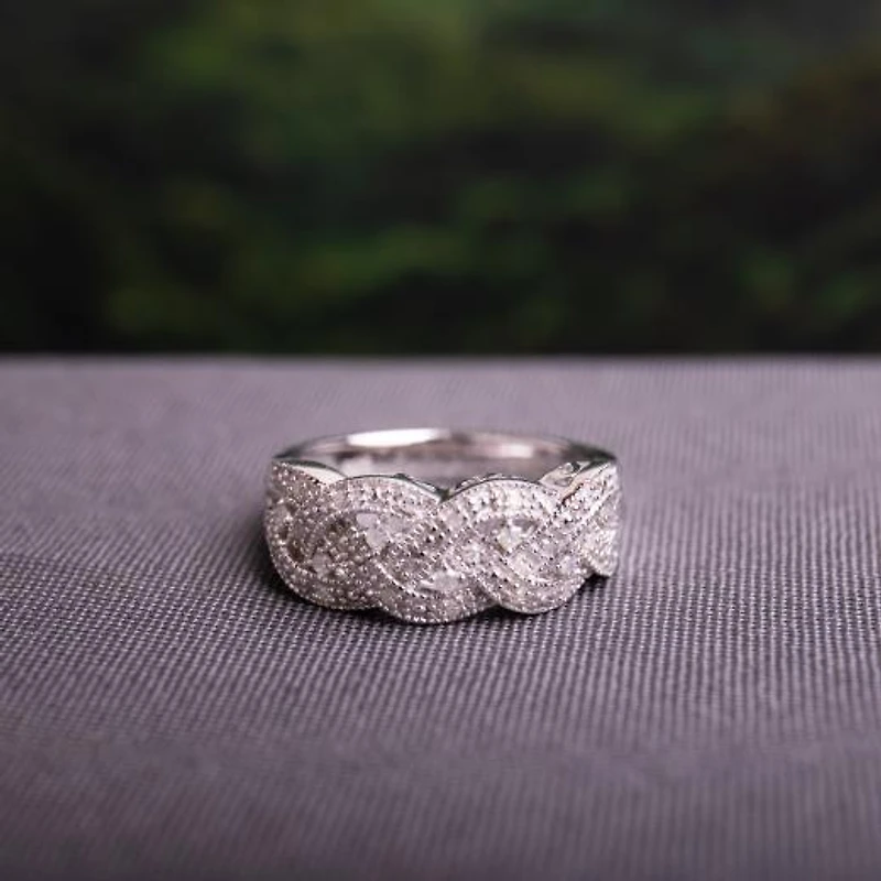 Julianna B Sterling Silver 0.14CTW Diamond Twist Fashion Band