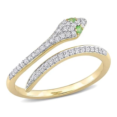 Julianna B 10K Yellow Gold Diamond & Tsavorite Snake Wrap Ring