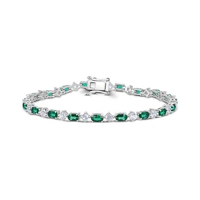 Sterling Silver Created Emerald & Created White Sapphire 7.25" Bracelet