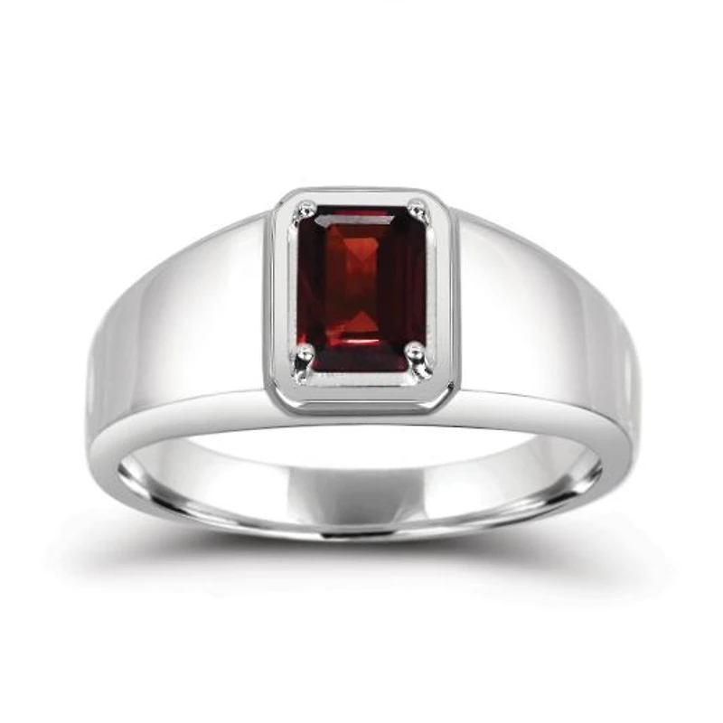 Sterling Silver Garnet Men's Ring