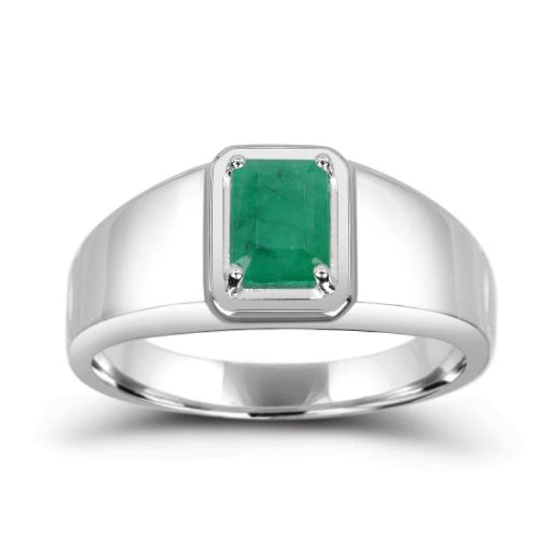 Sterling Silver Emerald Men's Ring