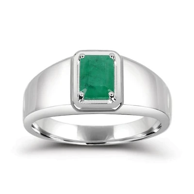 Sterling Silver Emerald Men's Ring