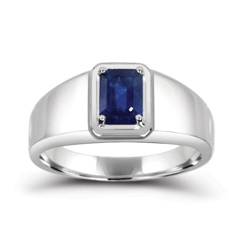 Sterling Silver Blue Sapphire Men's Ring