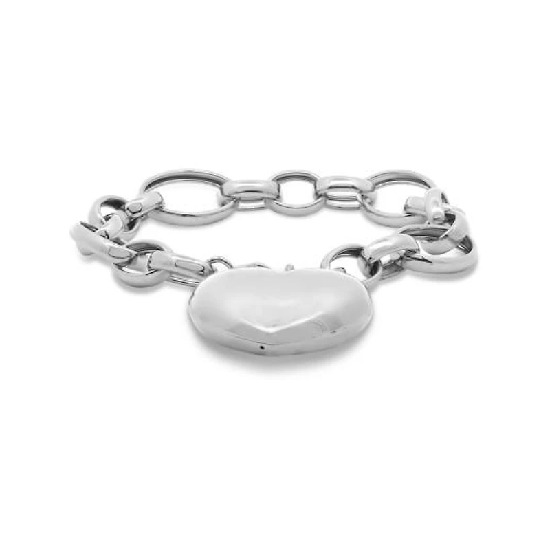 Sterling Silver 7.5" Puffed Heart Bracelet