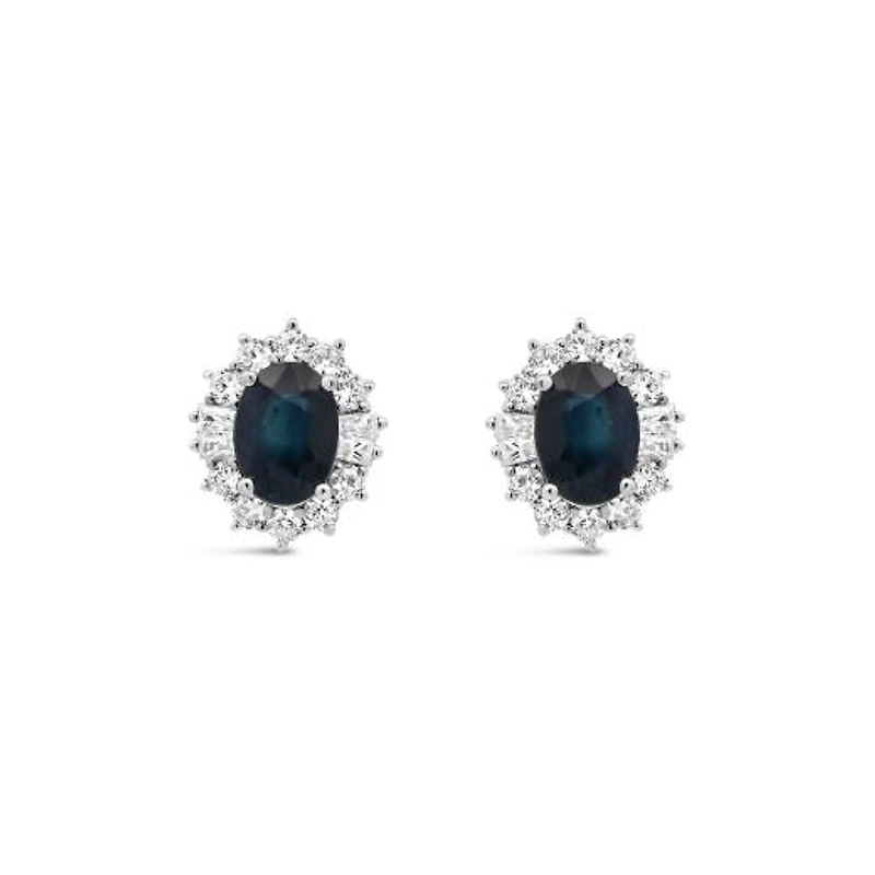 Sterling Silver Blue Sapphire & White Zircon Halo Earrings