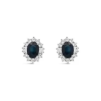 Sterling Silver Blue Sapphire & White Zircon Halo Earrings