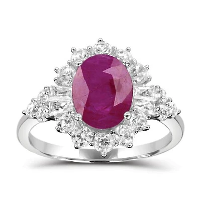 Sterling Silver Ruby & White Zircon Halo Ring