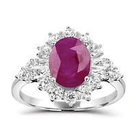 Sterling Silver Ruby & White Zircon Halo Ring