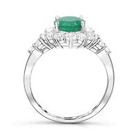 Sterling Silver Emerald & White Zircon Halo Ring