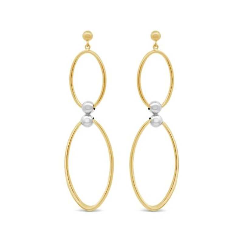 10K Two Tone Gold Oval Drop Earrings