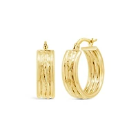 10K Yellow Gold Hammered Diamond Cut Hoop Earrings