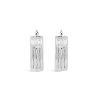 10K White Gold Hammered Diamond Cut Hoop Earrings