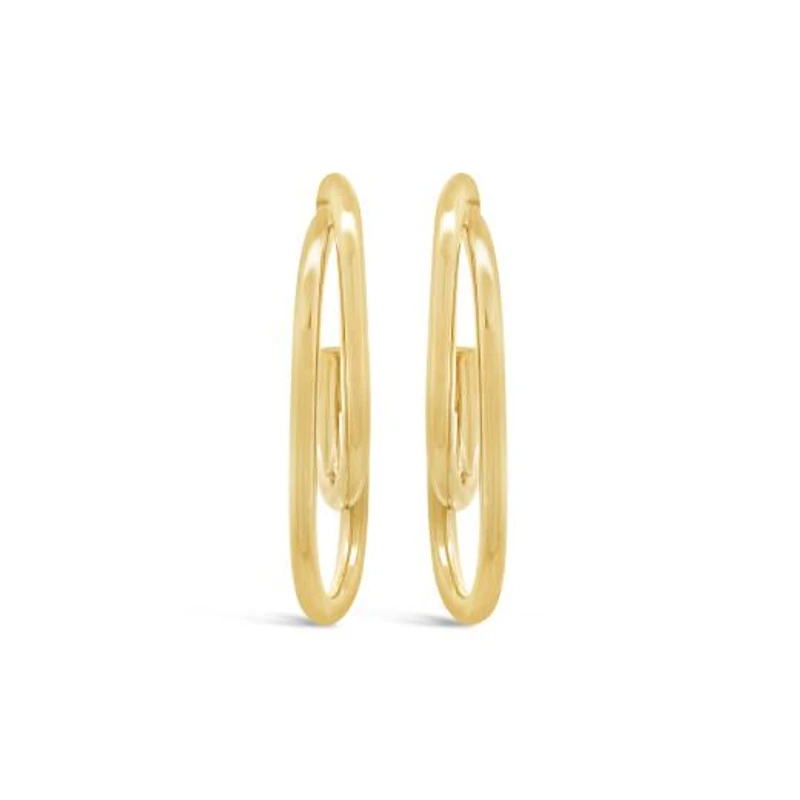 10K Yellow Gold Oval Half Hoop Earrings