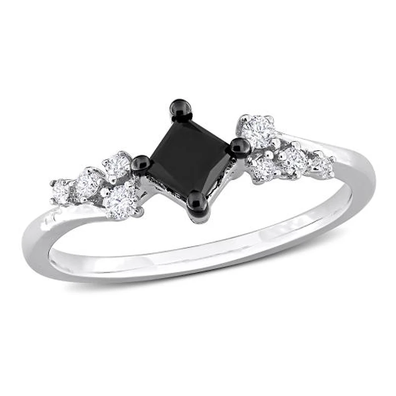 Julianna B 14K White Gold 0.73CTW Black Princess Diamond Fashion Ring