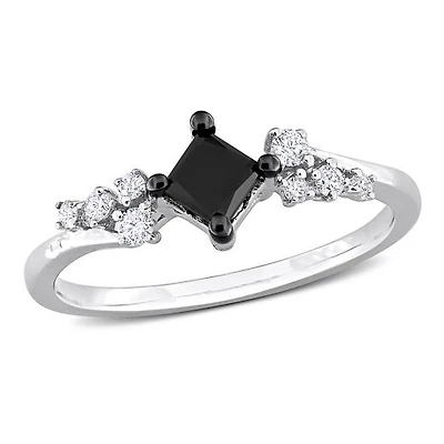 Julianna B 14K White Gold 0.73CTW Black Princess Diamond Fashion Ring