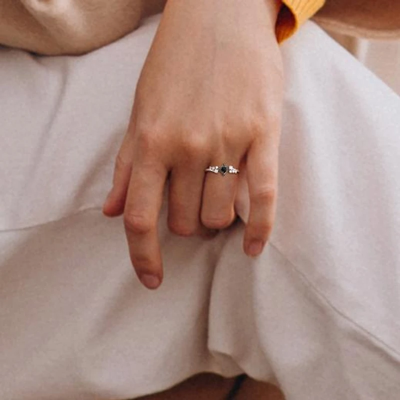 Julianna B 14K White Gold 0.73CTW Black Princess Diamond Fashion Ring