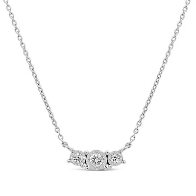 0.10CTW Three Stone Diamond Necklace in 10K White Gold