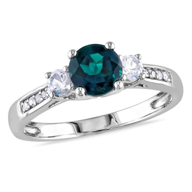 JULIANNA B 10K White Gold Created Emerald, Sapphire & Diamond Ring