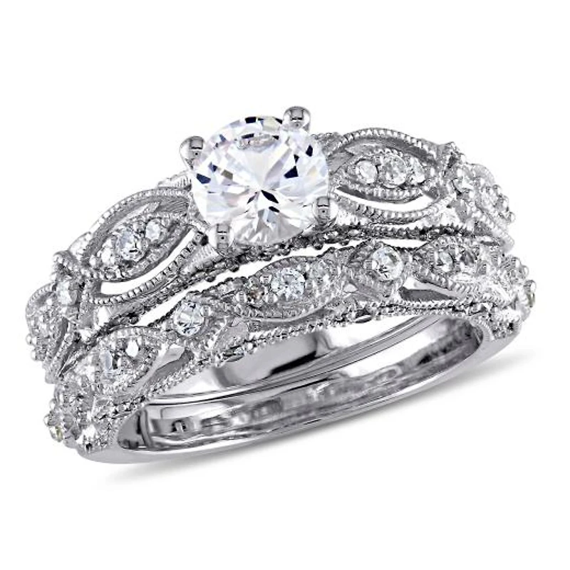 Julianna B 10K White Gold Created Sapphire & Diamond Bridal Set