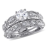Julianna B 10K White Gold Created Sapphire & Diamond Bridal Set