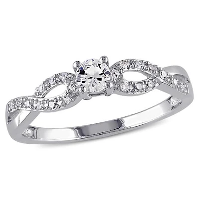 Julianna B 10K Sterling Silver Created White Sapphire & Diamond Ring