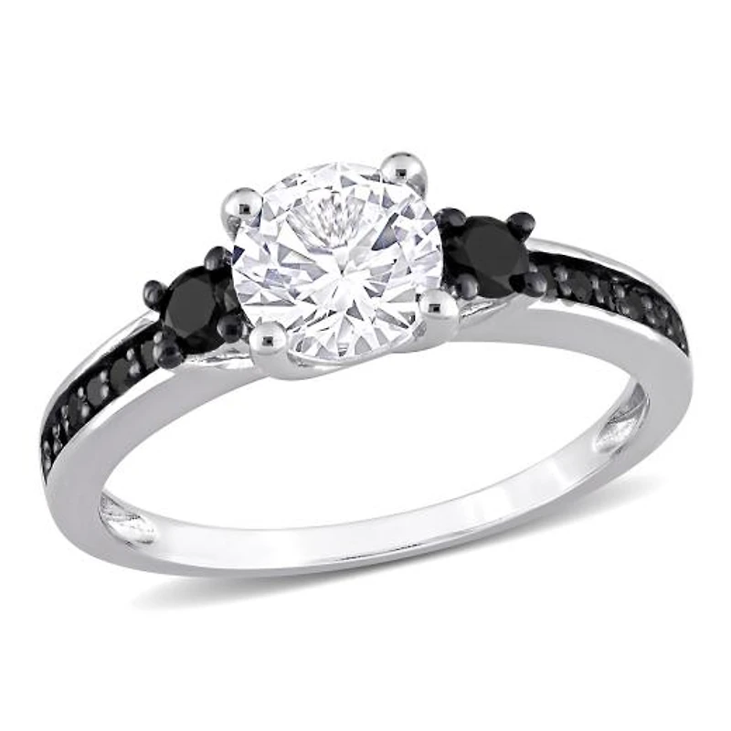 Julianna B Sterling Silver Created White Sapphire & Black Diamond Ring