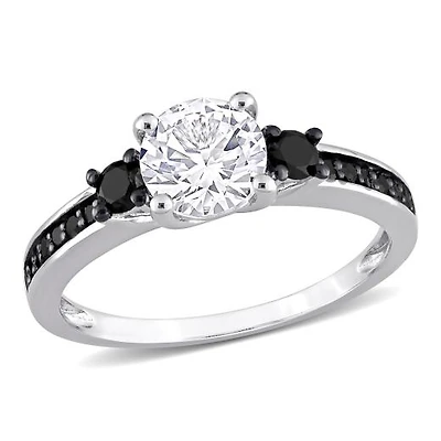 Julianna B Sterling Silver Created White Sapphire & Black Diamond Ring