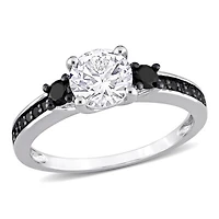 Julianna B Sterling Silver Created White Sapphire & Black Diamond Ring