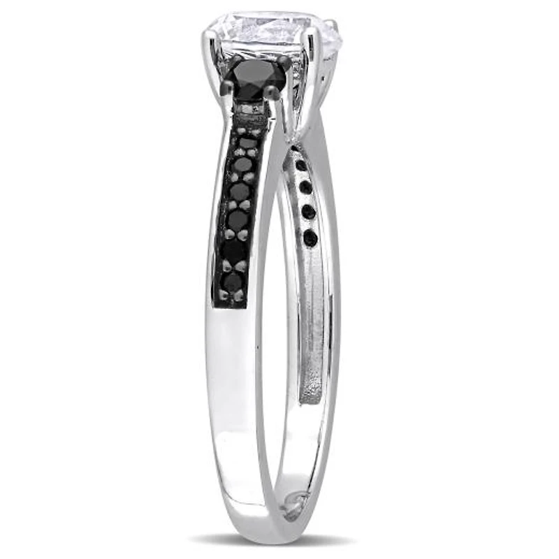 Julianna B Sterling Silver Created White Sapphire & Black Diamond Ring