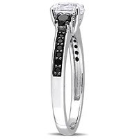 Julianna B Sterling Silver Created White Sapphire & Black Diamond Ring