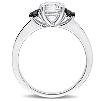 Julianna B Sterling Silver Created White Sapphire & Black Diamond Ring