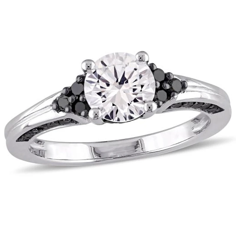 Julianna B Sterling Silver Created White Sapphire & Black Diamond Ring