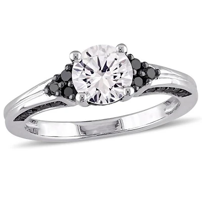 Julianna B Sterling Silver Created White Sapphire & Black Diamond Ring