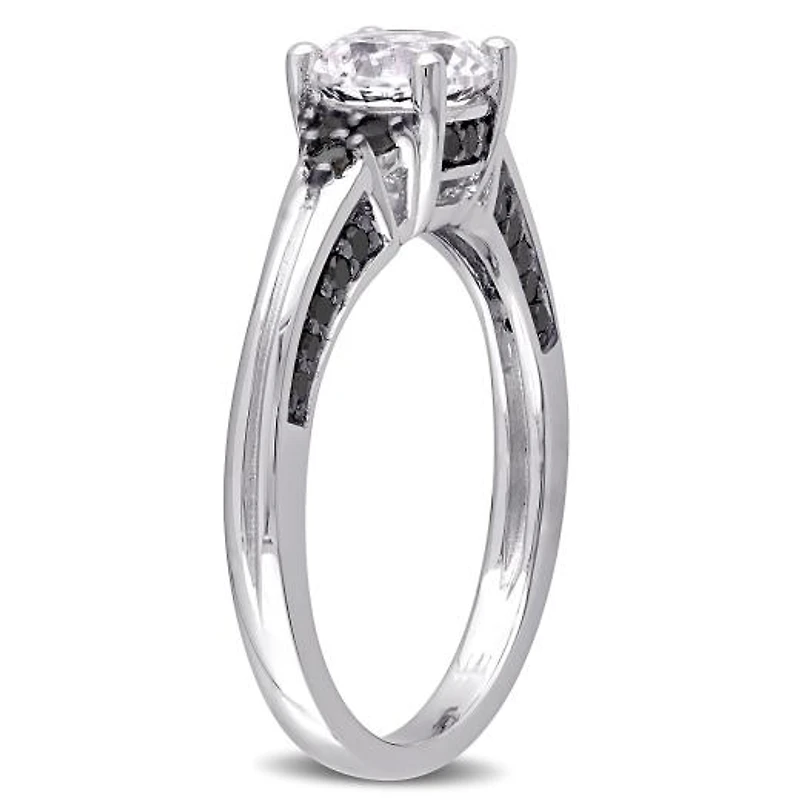 Julianna B Sterling Silver Created White Sapphire & Black Diamond Ring
