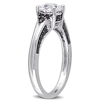 Julianna B Sterling Silver Created White Sapphire & Black Diamond Ring