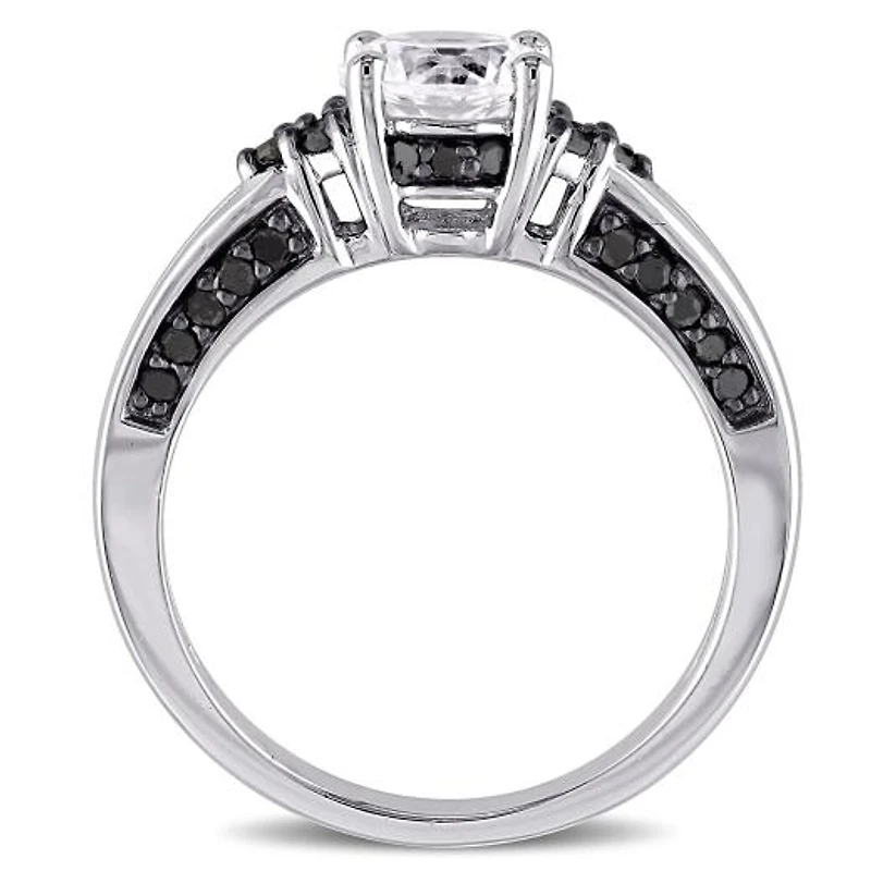 Julianna B Sterling Silver Created White Sapphire & Black Diamond Ring