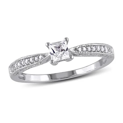 Julianna B Sterling Silver Created White Sapphire & Diamond Ring